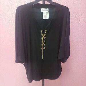 Joseph Ribkoff Open Sleeve Gold Chain Top